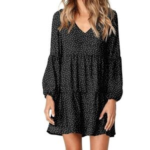 Amoretu Tunic Dress Polka Dot V Neck Casual Loose Flowy Swing Shift Dress Size L